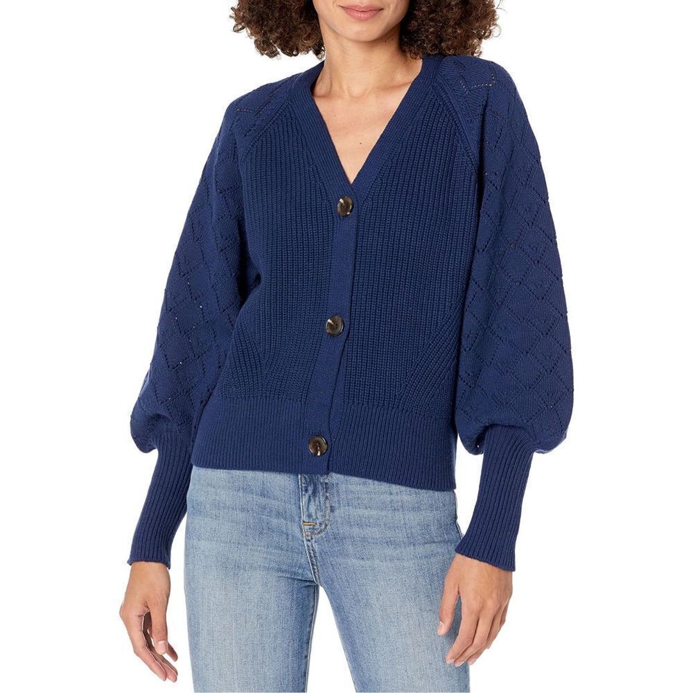 NEW The Drop Divya Pointelle Full Sleeve Cardigan Sweater S